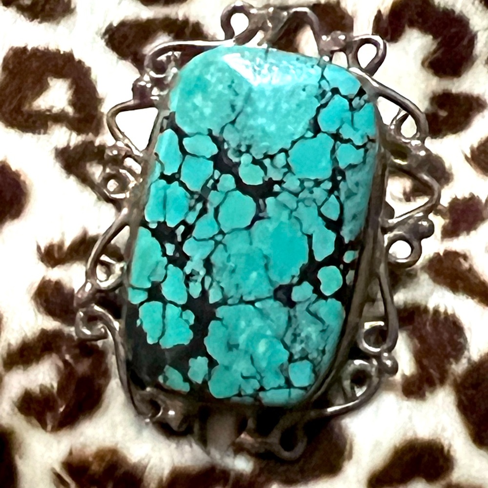 Sterling silver turquoise exquisite big ring size 7